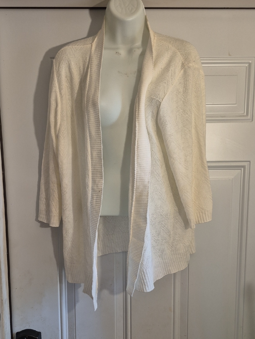 Open-Front Ivory Knit Women's Sweater Cardigan